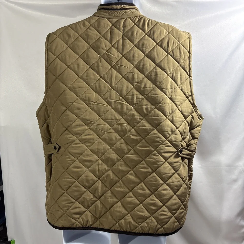Tahari Men XXL Khaki Tan Diamond Quilted Fleece Lined Full Zip Vest Jacket 2XL